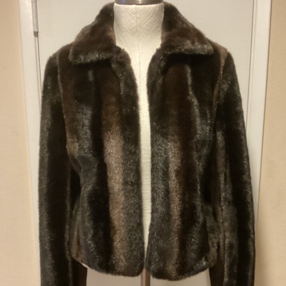 Ann Taylor Loft Brown Faux Fur Lined Short Jacket Size 10